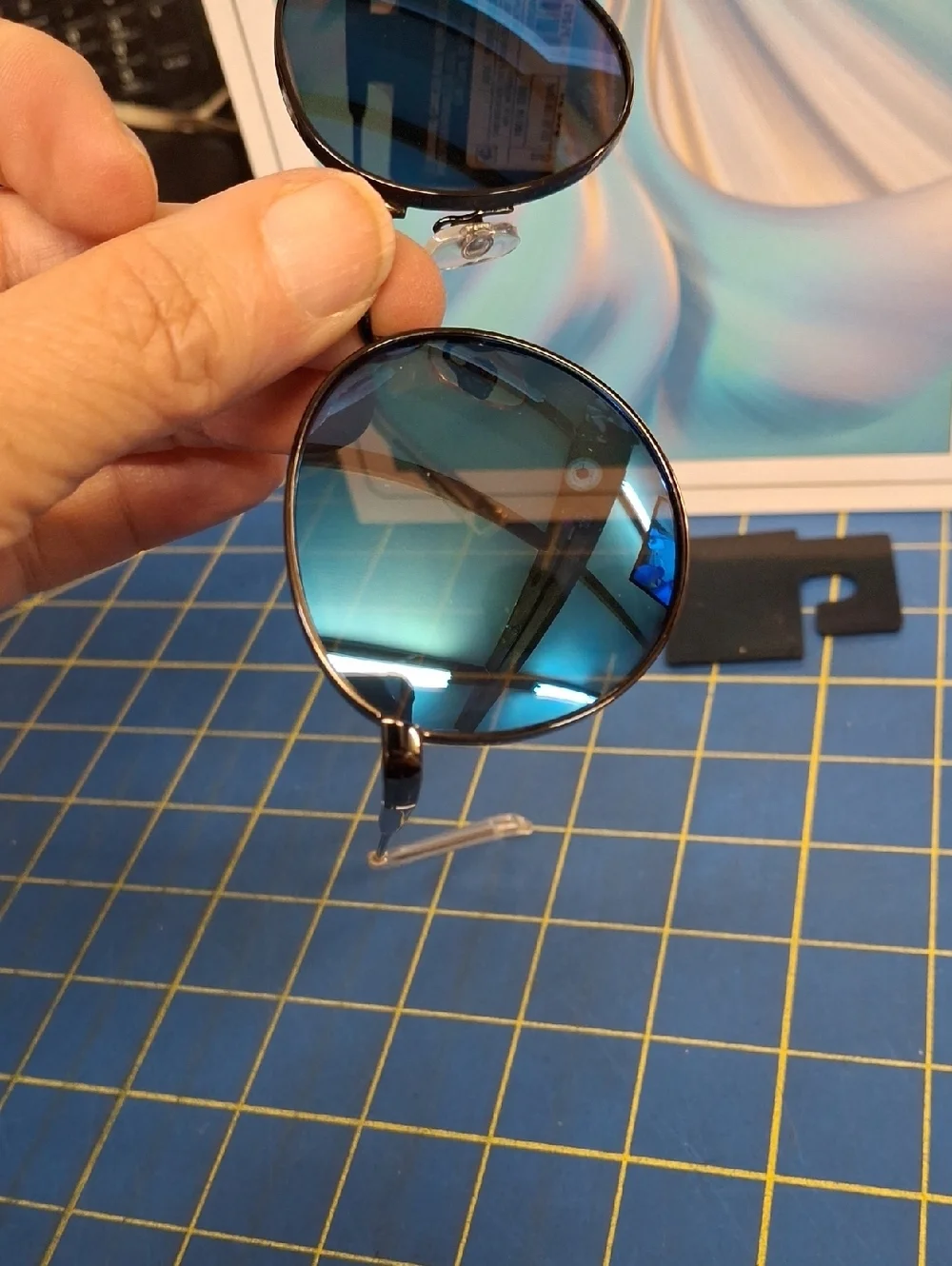 Original Use Round Sunglasses Blue Lenses Black Frame NWT
